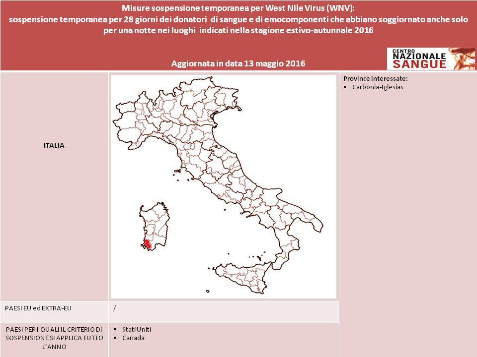 Tabella sinottica wnv 13 maggio 2016